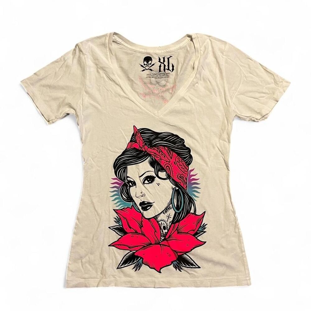 Authentic Fatal Clothing Deep V-Neck Graphic Tee